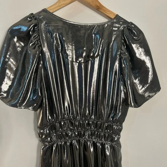 Anthropologie The Somerset Shimmering Metallic Silver Maxi Dress - Picture 11 of 16